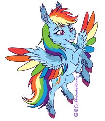 Size: 1410x1630 | Tagged: safe, artist:caffeinatedcarny, rainbow dash, pegasus, pony, g4, colored wings, ear fluff, feathered fetlocks, female, flying, mare, markings, scar, simple background, smiling, solo, spread wings, transparent background, wings