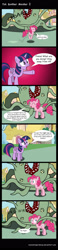 Size: 1024x4387 | Tagged: safe, artist:moonwhisperderpy, pinkie pie, twilight sparkle, alicorn, earth pony, pony, g4, comic, dialogue, female, imminent vore, mare, monster, speech bubble, twilight sparkle (alicorn)