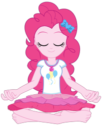 Size: 3000x3680 | Tagged: safe, artist:chrismc373, pinkie pie, human, equestria girls, g4, barefoot, clothes, eyes closed, feet, female, geode of sugar bombs, high res, lotus position, magical geodes, meditating, simple background, smiling, solo, transparent background