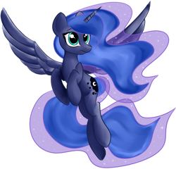 Size: 1024x983 | Tagged: safe, artist:starsongdusk, princess luna, alicorn, pony, g4, concerned, ethereal mane, female, flying, frown, mare, simple background, solo, spread wings, starry mane, transparent background, wings