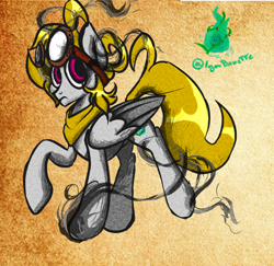 Size: 952x925 | Tagged: safe, alternate version, artist:igorbanette, oc, oc:thorn darkness, pegasus, pony, colored wings, goggles on head, solo, two toned wings, wings