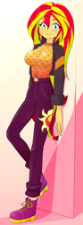 Size: 1668x4500 | Tagged: safe, artist:batipin, sunset shimmer, human, equestria girls, g4, breasts, busty sunset shimmer, female, geode of empathy, looking at you, magical geodes, music festival outfit, solo