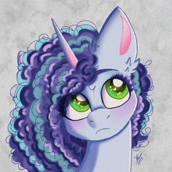 Size: 1280x1280 | Tagged: safe, artist:galaxy swirl, misty brightdawn, pony, unicorn, g5, spoiler:g5, bust, curly mane, female, frown, mare, portrait, solo