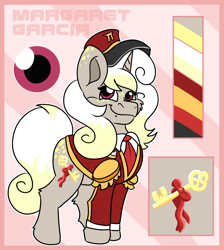 Size: 1700x1900 | Tagged: safe, artist:euspuche, oc, oc only, oc:margaret garcia, pony, unicorn, female, habbo hotel, looking at you, proud, reference sheet, smiling, solo