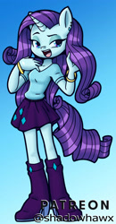 Size: 1970x3790 | Tagged: safe, artist:shadowhawx, rarity, unicorn, anthro, g4, big head, boots, clothes, female, horn, looking at you, open mouth, playing with hair, shirt, shoes, skirt, solo