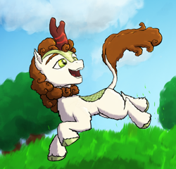 Size: 481x462 | Tagged: safe, artist:gosha305, autumn blaze, kirin, g4, curly hair, cute, female, fluffy, happy, hooves, horn, running, solo