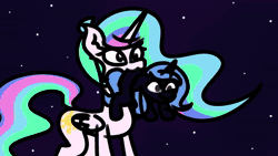 Size: 1920x1080 | Tagged: safe, artist:iceflower99, princess celestia, princess luna, raven, oc, oc:buggy brush, oc:darky spell, oc:zweet beatz, g4, :3, animated, animatic, cute, cutelestia, female, filly, laundry, lunabetes, moon, music, parody, pink eyes, re-entry, red eyes, sound, space, stars, summer sun celebration, the cosmos, video at source, video in description, webm, woona, younger