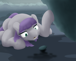 Size: 2000x1600 | Tagged: safe, artist:parallel black, boulder (g4), maud pie, earth pony, pony, series:maud monday, g4, boulder, crouching, digital art, female, lifting, looking at something, rain, rock, rock farm, solo