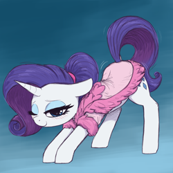 Size: 3000x3000 | Tagged: safe, artist:t72b, rarity, pony, unicorn, g4, alternate hairstyle, bathrobe, bedroom eyes, blushing, clothes, cute, dock, face down ass up, female, floppy ears, heart, heart eyes, iwtcird, looking at you, mare, meme, one eye closed, raised tail, raribetes, robe, simple background, smiling, solo, stretching, tail, tail hole, wingding eyes, wink, winking at you