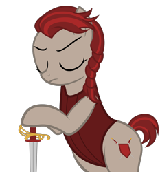 Size: 3836x4121 | Tagged: safe, artist:mrvector, oc, oc:lawkeeper equity, pony, elements of justice, bipedal, clothes, eyes closed, female, frown, high res, mare, one-piece swimsuit, simple background, solo, swimsuit, sword, transparent background, vector, weapon