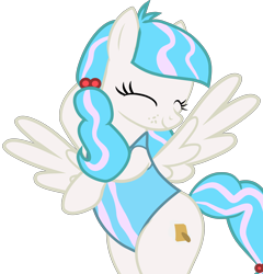 Size: 3964x4121 | Tagged: safe, artist:mrvector, oc, oc:sugar stamp, pegasus, pony, elements of justice, absurd resolution, bipedal, clothes, cute, eyes closed, female, hind legs, legs together, mare, one-piece swimsuit, simple background, smiling, solo, spread wings, swimsuit, transparent background, vector, wings