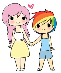 Size: 486x585 | Tagged: safe, artist:hammie-ships, fluttershy, rainbow dash, human, g4, female, height difference, holding hands, humanized, lesbian, ship:flutterdash, shipping, simple background, transparent background