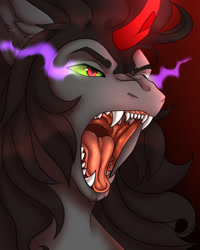 Size: 1024x1280 | Tagged: safe, artist:darkflower, king sombra, pony, unicorn, g4, fangs, male, mawshot, open mouth, solo, stallion