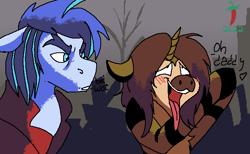 Size: 650x400 | Tagged: safe, artist:brainiac, oc, oc:azaan, oc:red hull, pony, unicorn, ahegao, aseprite, blushing, limited palette, male, open mouth, pixel art, quick draw, stallion, tongue out