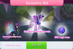 Size: 1267x851 | Tagged: safe, gameloft, twilight sparkle, changedling, changeling, g4, my little pony: magic princess, bundle, changelingified, costs real money, english, female, horn, insect wings, magic coins, mushroom, numbers, sale, species swap, text, twiling, wings