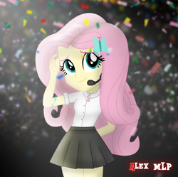 Size: 800x798 | Tagged: safe, artist:alex mlp, edit, edited screencap, screencap, fluttershy, human, equestria girls, g4, confetti, geode of fauna, magical geodes, microphone, solo, stage