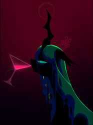 Size: 2600x3500 | Tagged: safe, artist:hc0, queen chrysalis, changeling, changeling queen, g4, drinking, glass, high res, profile, solo