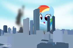 Size: 4096x2731 | Tagged: safe, artist:ponyrailartist, rainbow dash, pegasus, pony, g4, city, female, giantess, macro