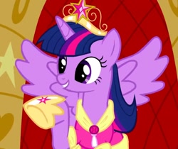 Size: 1283x1080 | Tagged: safe, screencap, twilight sparkle, alicorn, pony, g4, big crown thingy, clothes, coronation dress, cropped, dress, element of magic, jewelry, regalia, solo, twilight sparkle (alicorn)