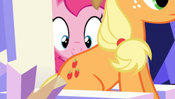 Size: 1920x1080 | Tagged: safe, screencap, applejack, pinkie pie, earth pony, pony, g4, season 5, what about discord?, 1080p, duo, eyes on the prize, female, great moments in animation, mare, out of context, sitting