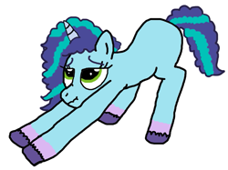 Size: 809x604 | Tagged: safe, artist:strelokfaggot, misty brightdawn, pony, unicorn, g4, g5, blank flank, coat markings, female, g5 to g4, generation leap, iwtcird, mare, meme, scrunchy face, simple background, socks (coat markings), solo, unshorn fetlocks, white background