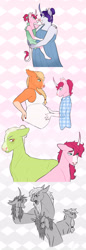 Size: 1280x3715 | Tagged: safe, artist:s0ftserve, applejack, granny smith, rarity, oc, oc:azalea, pony, anthro, g4, clothes, dress, magical lesbian spawn, offspring, parent:applejack, parent:rarity, parents:rarijack, pregnant, shirt