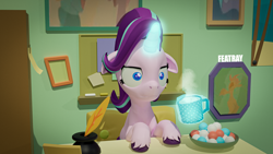 Size: 3840x2160 | Tagged: safe, artist:featray, starlight glimmer, g4, marks for effort, 3d, :i, blender, blender cycles, floppy ears, high res, i mean i see, inkwell, quill, solo, starlight's office, unshorn fetlocks