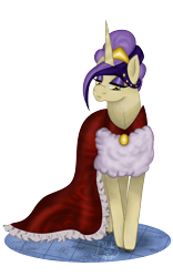 Size: 2500x4000 | Tagged: safe, artist:loopina, oc, oc:héliodore queen, pony, unicorn, cape, clothes, contempt, crown, fur, gem, jewelry, majestic, pocctober, poctober, queen, regalia, royalty, scorn, simple background, transparent background