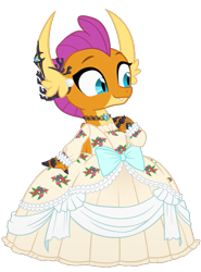 Size: 557x753 | Tagged: safe, artist:queencold, smolder, dragon, g4, bow, clothes, cute, dragoness, dress, female, gown, jewelry, puffy sleeves, sash, show accurate, simple background, smolder also dresses in style, smolderbetes, solo, transparent background