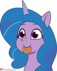 Size: 4036x5001 | Tagged: safe, artist:frownfactory, izzy moonbow, pony, unicorn, g5, my little pony: tell your tale, zipp's yes day, spoiler:g5, spoiler:my little pony: tell your tale, spoiler:tyts01e22, cookie, cute, female, food, horn, izzy's nom, izzybetes, mare, nom, simple background, solo, transparent background, vector
