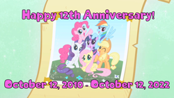 Size: 1280x720 | Tagged: safe, artist:miketheelephantbrony, applejack, fluttershy, pinkie pie, rainbow dash, rarity, twilight sparkle, earth pony, pegasus, pony, unicorn, mlp fim's twelfth anniversary, g4, happy birthday mlp:fim, mane six