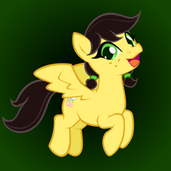 Size: 1000x1000 | Tagged: safe, artist:fibs, edit, oc, oc only, oc:floral folly, pegasus, pony, black hair, cute, female, green eyes, pigtails, smiling, spread wings, vector, wings, yellow fur