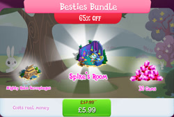 Size: 1271x854 | Tagged: safe, gameloft, g4, my little pony: magic princess, apple, apple core, banana, bed, bedroom, besties bundle, book, bucket, bundle, bush, cake, cake slice, cookie, costs real money, cup, cupcake, curtains, door, english, food, fruit, gem, grapes, lock, mighty helm, numbers, pillow, plushie, present, rockhoof's shovel, room, sale, sarcophagus, shovel, spike's room, statue, teacup, teapot, text
