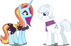 Size: 5340x3441 | Tagged: safe, artist:dashiesparkle, artist:xebck, edit, vector edit, double diamond, sassy saddles, earth pony, pony, unicorn, canterlot boutique, g4, to where and back again, .svg available, absurd resolution, butt, clothes, crack shipping, dress, duo, female, grin, male, mare, plot, sassydiamond, scarf, shipping, simple background, smiling, stallion, straight, that was fast, transparent background, vector