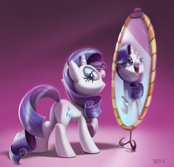 Size: 2048x1962 | Tagged: safe, artist:brdte, rarity, pony, unicorn, g4, butt, cute, female, lidded eyes, looking at you, looking back, looking back at you, mare, mirror, open mouth, open smile, plot, raribetes, rearity, reflection, signature, smiling, solo