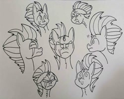 Size: 1865x1489 | Tagged: safe, artist:spoopygirl, tempest shadow, pony, unicorn, g4, broken horn, commission, emotions, female, horn, lineart, scar, sketch, sketch dump, traditional art