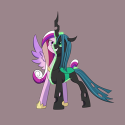 Size: 7000x7000 | Tagged: safe, artist:chedx, princess cadance, queen chrysalis, changeling, changeling queen, g4, disguise, evil grin, fake cadance, female, grin, ponytober, shapeshifting, smiling, transformation