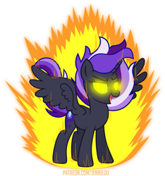 Size: 843x900 | Tagged: safe, artist:jennieoo, oc, oc:nightmare aliss, alicorn, pony, alicorn oc, glowing, glowing eyes, horn, open mouth, powering up, show accurate, simple background, solo, transparent background, vector, wings