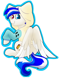 Size: 800x1044 | Tagged: safe, artist:cadetredshirt, oc, oc only, pegasus, pony, clothes, commission, cutie mark on clothes, hoodie, looking at you, looking back, looking back at you, multicolored hair, simple background, sitting, smiling, smiling at you, solo, transparent background, ych result