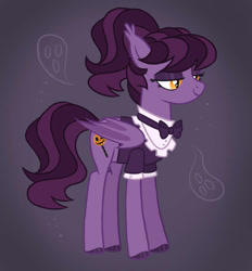 Size: 862x928 | Tagged: safe, artist:pgthehomicidalmaniac, oc, oc only, oc:trickster treat, bat pony, pony, bat pony oc, clothes, female, goth, hoof polish, mare, ponytail, solo