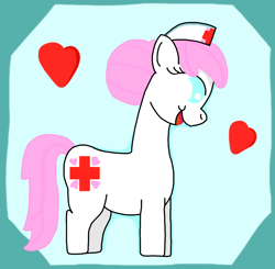 Size: 1118x1096 | Tagged: artist needed, safe, nurse redheart, earth pony, pony, g4, blue background, floating heart, heart, simple background, smiling