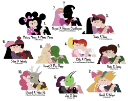 Size: 2816x2232 | Tagged: safe, artist:nathaniel718, discord, pinkie pie, anthro, g4, adventure time, arnold shortman, billy (billy and mandy), canon ship, cartoon network, comedy central, crossover, crossover shipping, discovery family, female, gaz membrane, helga pataki, hey arnold, high res, invader zim, jenny princess, kermit the frog, kids friends, kissing, male, mandy, mickey mouse, mickminn, minnie mouse, miss piggy, nate hansen, nenny, nergal, nergal and princess bubblegum, nickelodeon, numbered, numbers, princess bubblegum, ship:discopie, shipping, shortaki, simple background, south park, stan marsh, stendy, straight, the fairly oddparents, the grim adventures of billy and mandy, the muppets, timmy turner, timtrix, trixie tang, wendy testaburger, white background, zagr, zim