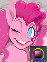 Size: 619x811 | Tagged: safe, artist:dethdaze, pinkie pie, earth pony, pony, g4, bust, color wheel, no pupils, one eye closed, portrait, smiling, solo, wink