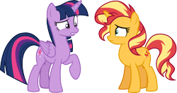 Size: 5680x3000 | Tagged: safe, artist:cloudy glow, sunset shimmer, twilight sparkle, alicorn, pony, unicorn, equestria girls, equestria girls series, forgotten friendship, g4, absurd resolution, female, mare, simple background, transparent background, twilight sparkle (alicorn), vector