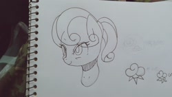 Size: 2048x1152 | Tagged: safe, artist:maren, oc, oc only, oc:sun hide, pony, 2017, bust, female, mare, old art, portrait, scrunchie, sketch, solo, traditional art