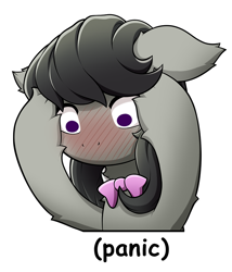 Size: 750x875 | Tagged: safe, artist:symbianl, octavia melody, earth pony, pony, g4, blushing, blushing profusely, female, komi can't communicate, mare, no mouth, panic, simple background, solo, tavi can't communicate, white background