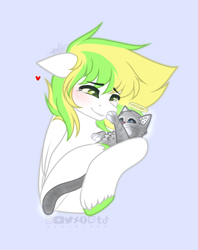 Size: 1029x1296 | Tagged: safe, artist:sparkie45, oc, oc:ray of hope, cat, pegasus, pony, comforting, solo
