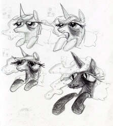 Size: 3000x3363 | Tagged: safe, artist:ja0822ck, nightmare moon, princess luna, g4, high res, moon, tired, traditional art
