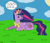 Size: 2850x2448 | Tagged: safe, artist:supahdonarudo, twilight sparkle, alicorn, pony, g4, my little pony: friendship is magic, the last problem, cloud, dialogue, grass, grass field, high res, jewelry, lying down, older, older twilight, older twilight sparkle (alicorn), princess twilight 2.0, prone, pun, regalia, speech bubble, sun, talking to viewer, text, tiara, twilight sparkle (alicorn), visual pun