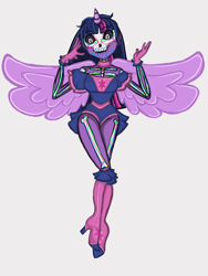 Size: 1620x2160 | Tagged: safe, artist:weegeepie-nightring, twilight sparkle, human, g4, alicorn humanization, bodypaint, bone, boots, calaverita (sugar skull), clothes, costume, dia de los muertos, dress, face paint, female, gloves, halloween, halloween costume, high heel boots, holiday, horn, horned humanization, humanized, pony coloring, shoes, simple background, skeleton, skirt, skull, solo, sugar skull, white background, winged humanization